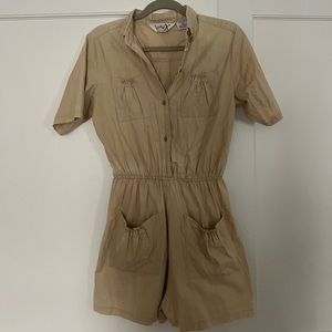 Boutique tan button up romper